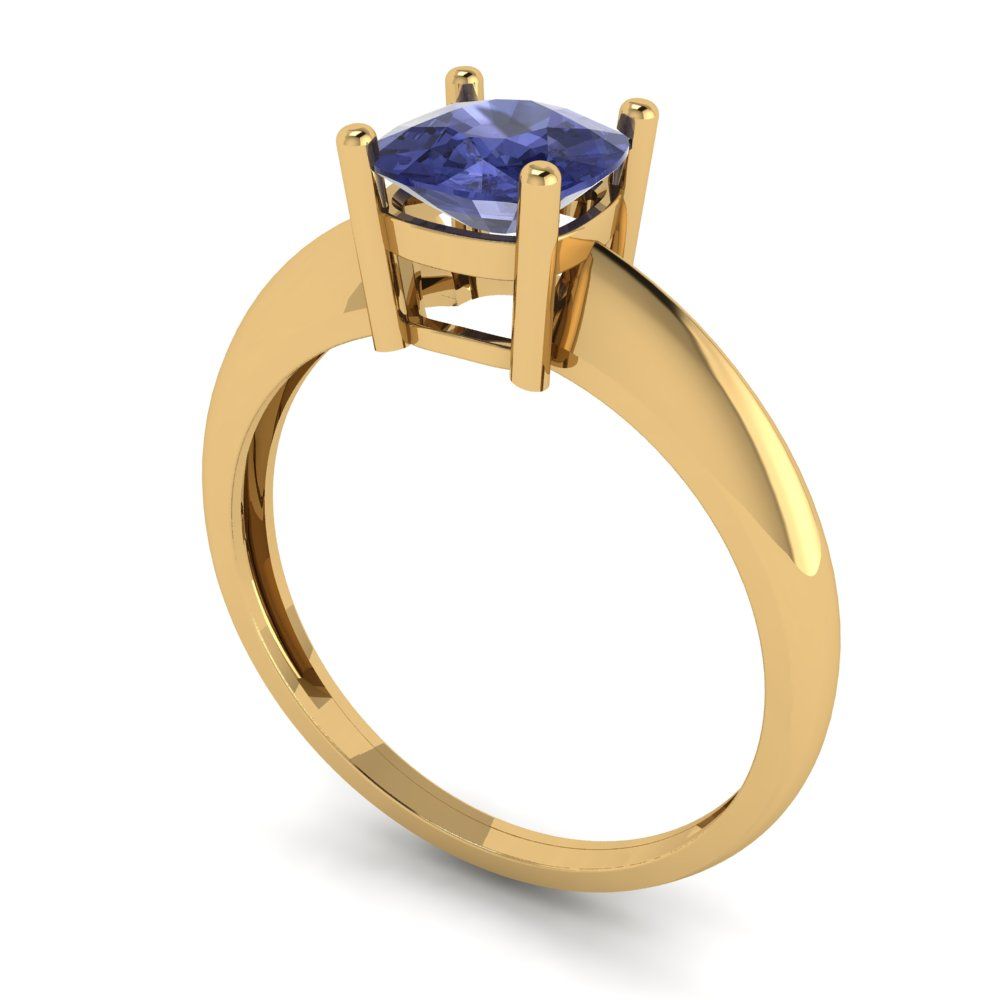 1 cttw Simulated Tanzanite Solitaire  Engagement Ring - Solid Yellow Gold (VVS1, Cushion Cut,6mm)