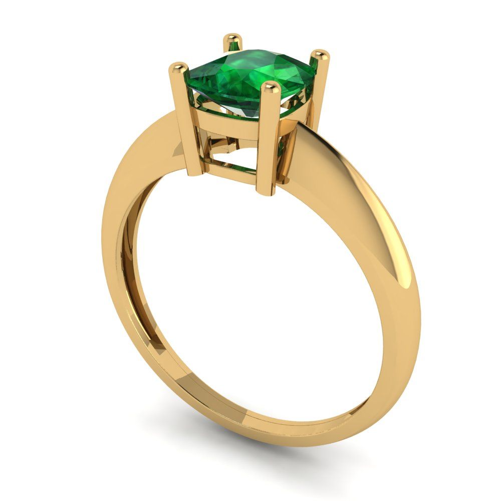 1 cttw Simulated Emerald Solitaire  Engagement Ring - Solid Yellow Gold (VVS1, Cushion Cut,6mm)