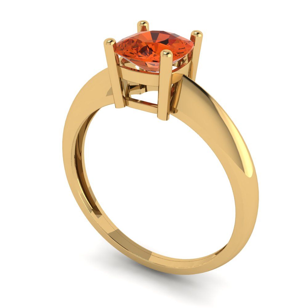 1 cttw Zirconia Simulated Red Diamond Solitaire  Engagement Ring - Solid Yellow Gold (VVS1, Cushion Cut,6mm)