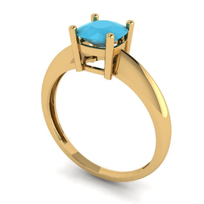 1 cttw Simulated Turquoise Solitaire  Engagement Ring - Solid Yellow Gold (VVS1, Cushion Cut,6mm)