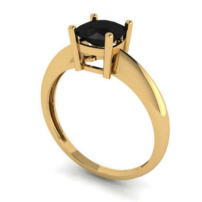 1 cttw Natural Onyx Solitaire  Engagement Ring - Solid Yellow Gold (VVS1, Cushion Cut,6mm)