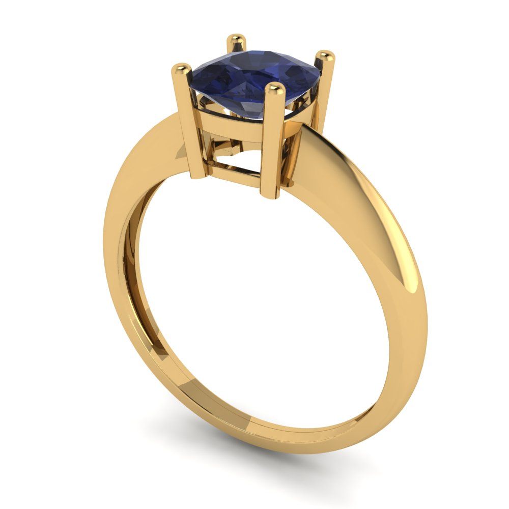 1 cttw Simulated Blue Sapphire Solitaire  Engagement Ring - Solid Yellow Gold (VVS1, Cushion Cut,6mm)