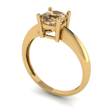 1 cttw Zirconia Simulated Champagne Diamond Solitaire  Engagement Ring - Solid Yellow Gold (VVS1, Cushion Cut,6mm)