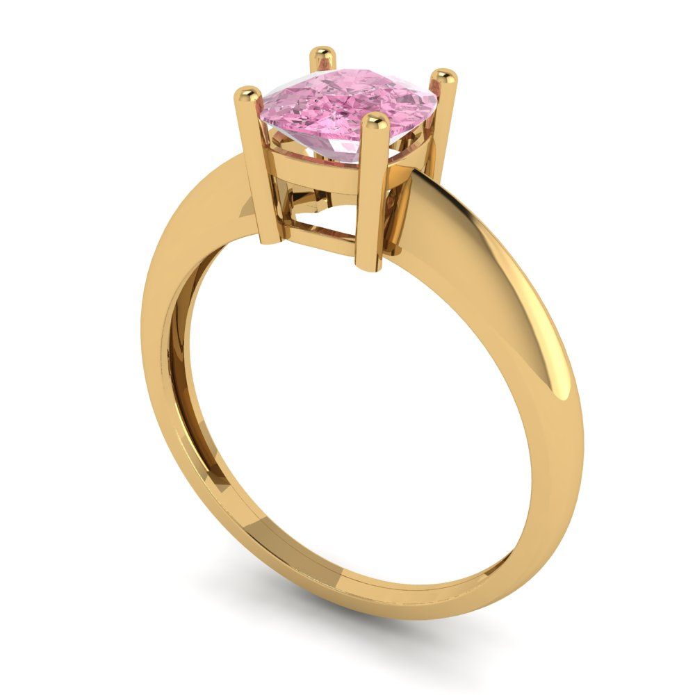 1 cttw Zirconia Simulated Pink Diamond Solitaire  Engagement Ring - Solid Yellow Gold (VVS1, Cushion Cut,6mm)