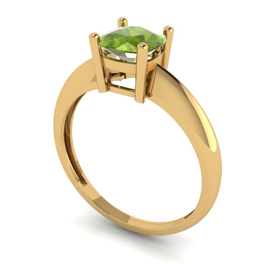 1 cttw Natural Peridot Solitaire  Engagement Ring - Solid Yellow Gold (VVS1, Cushion Cut,6mm)