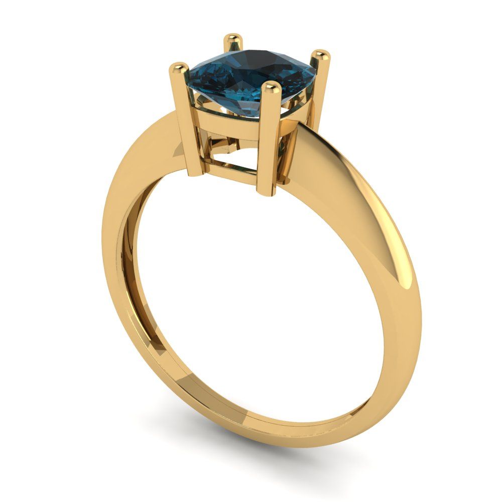 1 cttw Natural London Blue Topaz Solitaire  Engagement Ring - Solid Yellow Gold (VVS1, Cushion Cut,6mm)