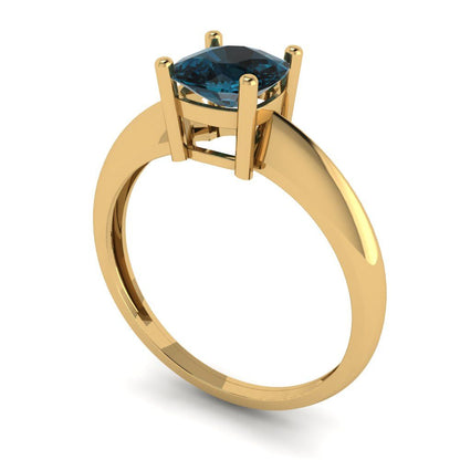 1 cttw Natural London Blue Topaz Solitaire  Engagement Ring - Solid Yellow Gold (VVS1, Cushion Cut,6mm)