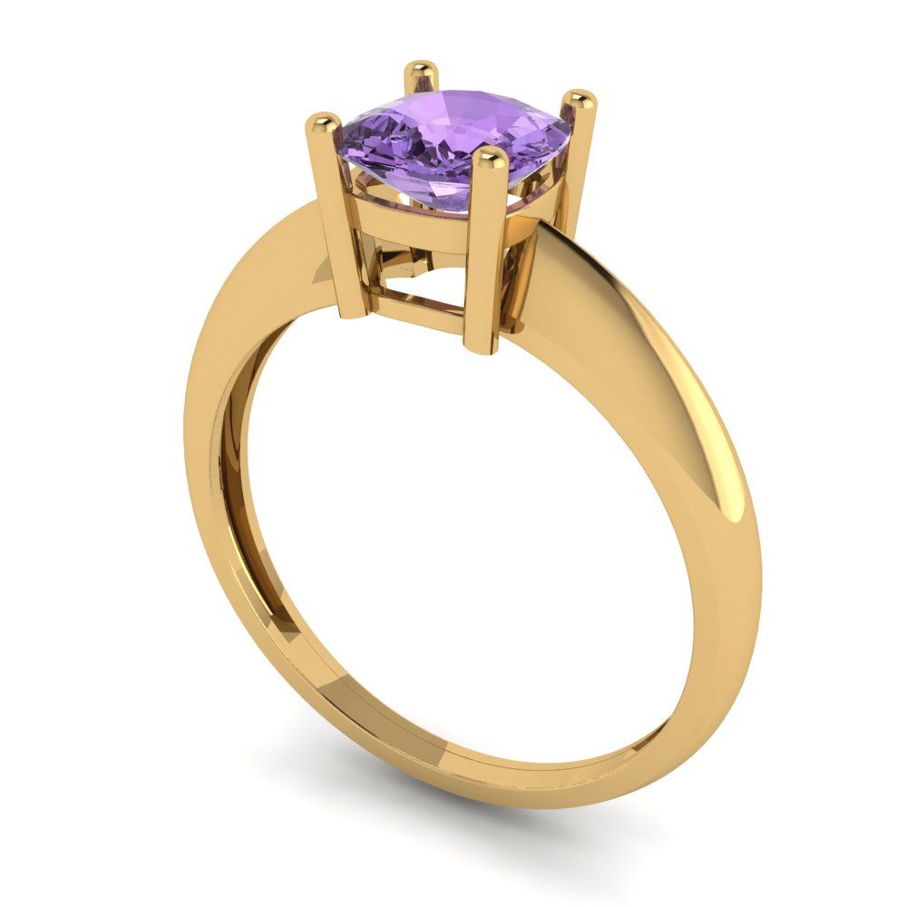 1 cttw Simulated Alexandrite Solitaire  Engagement Ring - Solid Yellow Gold (VVS1, Cushion Cut,6mm)