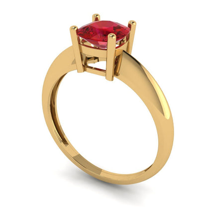 1 cttw Simulated Ruby Solitaire  Engagement Ring - Solid Gold (Cushion Cut,6mm)