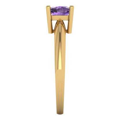 1 cttw Simulated Alexandrite Solitaire  Engagement Ring - Solid Yellow Gold (VVS1, Cushion Cut,6mm)