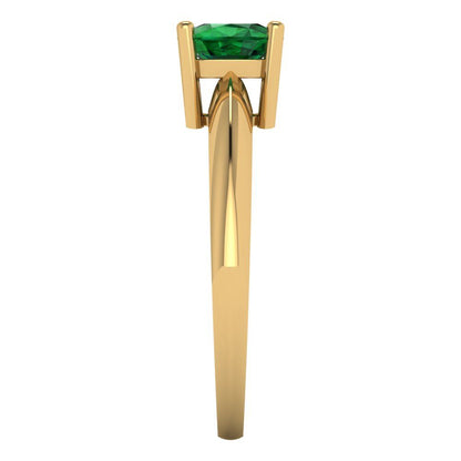 1 cttw Simulated Emerald Solitaire  Engagement Ring - Solid Yellow Gold (VVS1, Cushion Cut,6mm)