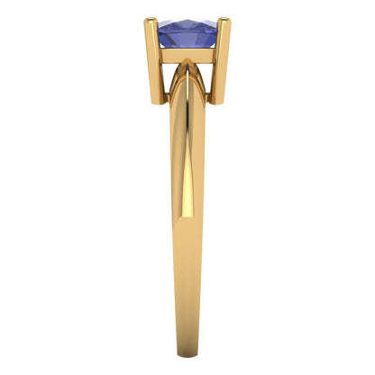 1 cttw Simulated Tanzanite Solitaire  Engagement Ring - Solid Yellow Gold (VVS1, Cushion Cut,6mm)