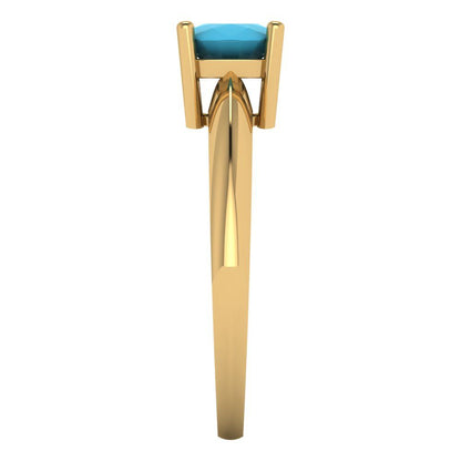 1 cttw Simulated Turquoise Solitaire  Engagement Ring - Solid Yellow Gold (VVS1, Cushion Cut,6mm)