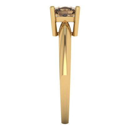 1 cttw Zirconia Simulated Champagne Diamond Solitaire  Engagement Ring - Solid Yellow Gold (VVS1, Cushion Cut,6mm)