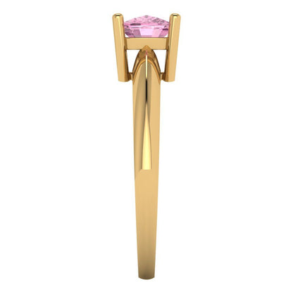 1 cttw Zirconia Simulated Pink Diamond Solitaire  Engagement Ring - Solid Yellow Gold (VVS1, Cushion Cut,6mm)