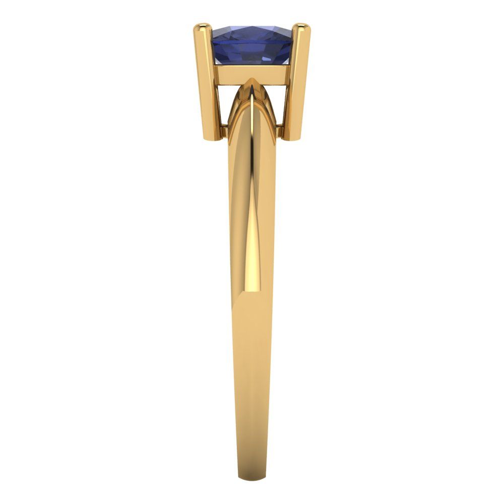 1 cttw Simulated Blue Sapphire Solitaire  Engagement Ring - Solid Yellow Gold (VVS1, Cushion Cut,6mm)