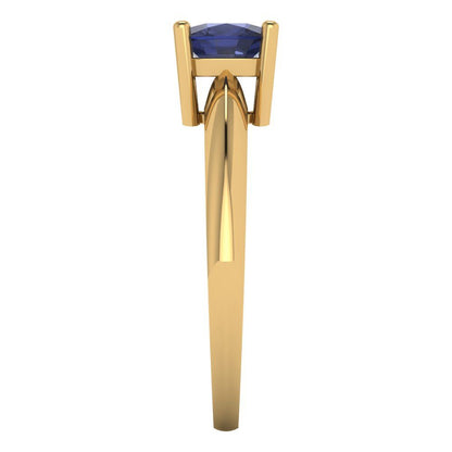 1 cttw Simulated Blue Sapphire Solitaire  Engagement Ring - Solid Yellow Gold (VVS1, Cushion Cut,6mm)