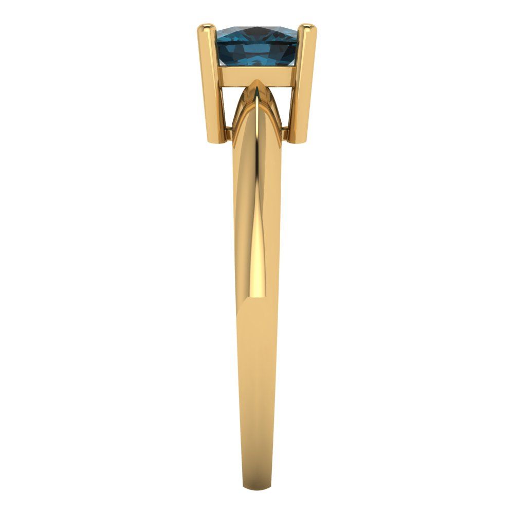 1 cttw Natural London Blue Topaz Solitaire  Engagement Ring - Solid Yellow Gold (VVS1, Cushion Cut,6mm)