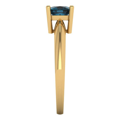 1 cttw Natural London Blue Topaz Solitaire  Engagement Ring - Solid Yellow Gold (VVS1, Cushion Cut,6mm)