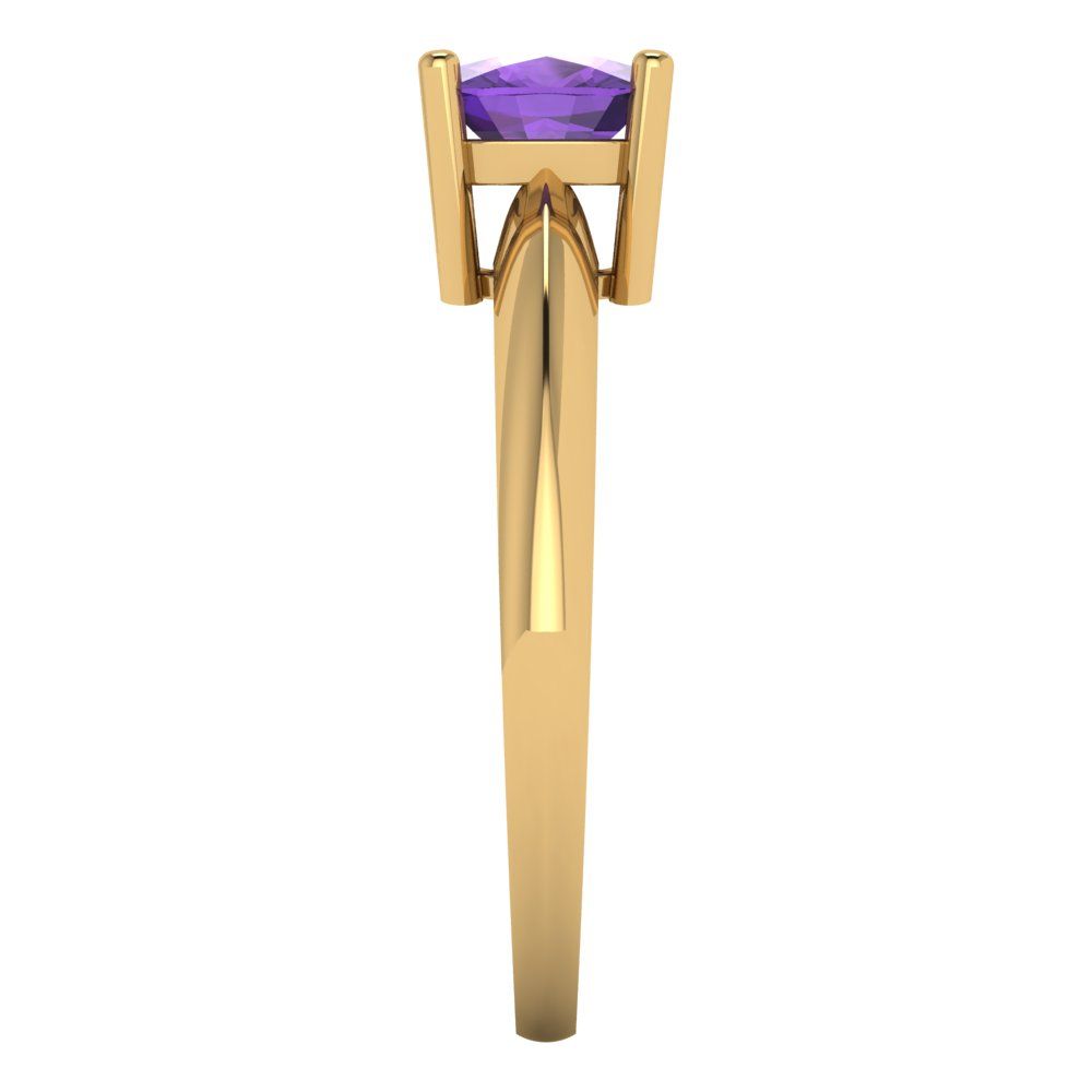 1 cttw Natural Amethyst Solitaire  Engagement Ring - Solid Yellow Gold (VVS1, Cushion Cut,6mm)