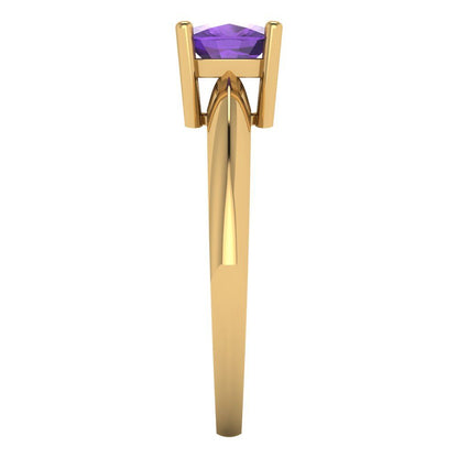 1 cttw Natural Amethyst Solitaire  Engagement Ring - Solid Yellow Gold (VVS1, Cushion Cut,6mm)