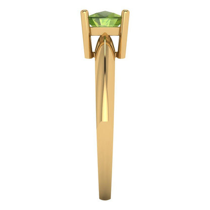 1 cttw Natural Peridot Solitaire  Engagement Ring - Solid Yellow Gold (VVS1, Cushion Cut,6mm)