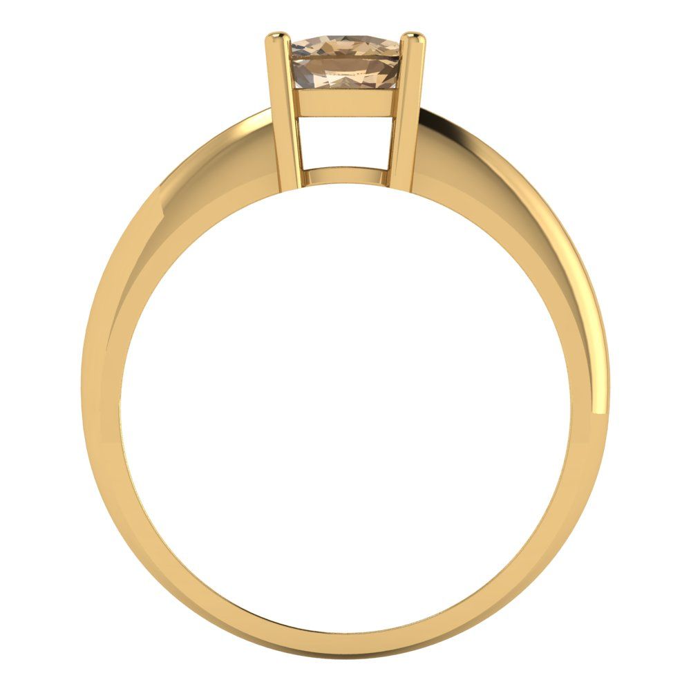 1 cttw Zirconia Simulated Champagne Diamond Solitaire  Engagement Ring - Solid Yellow Gold (VVS1, Cushion Cut,6mm)