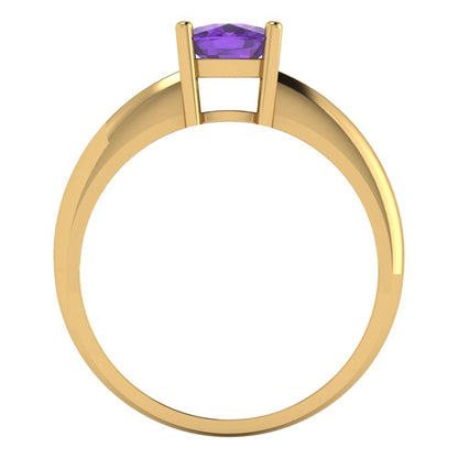 1 cttw Natural Amethyst Solitaire  Engagement Ring - Solid Yellow Gold (VVS1, Cushion Cut,6mm)