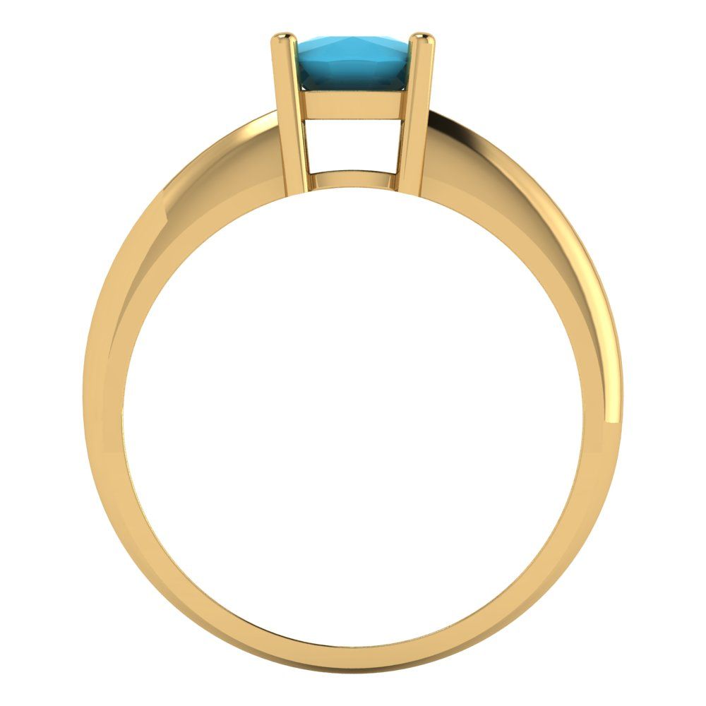 1 cttw Simulated Turquoise Solitaire  Engagement Ring - Solid Yellow Gold (VVS1, Cushion Cut,6mm)