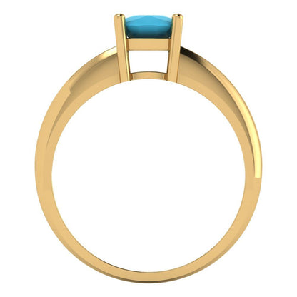 1 cttw Simulated Turquoise Solitaire  Engagement Ring - Solid Yellow Gold (VVS1, Cushion Cut,6mm)
