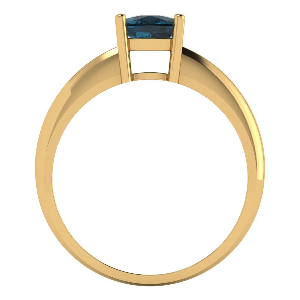 1 cttw Natural London Blue Topaz Solitaire  Engagement Ring - Solid Yellow Gold (VVS1, Cushion Cut,6mm)