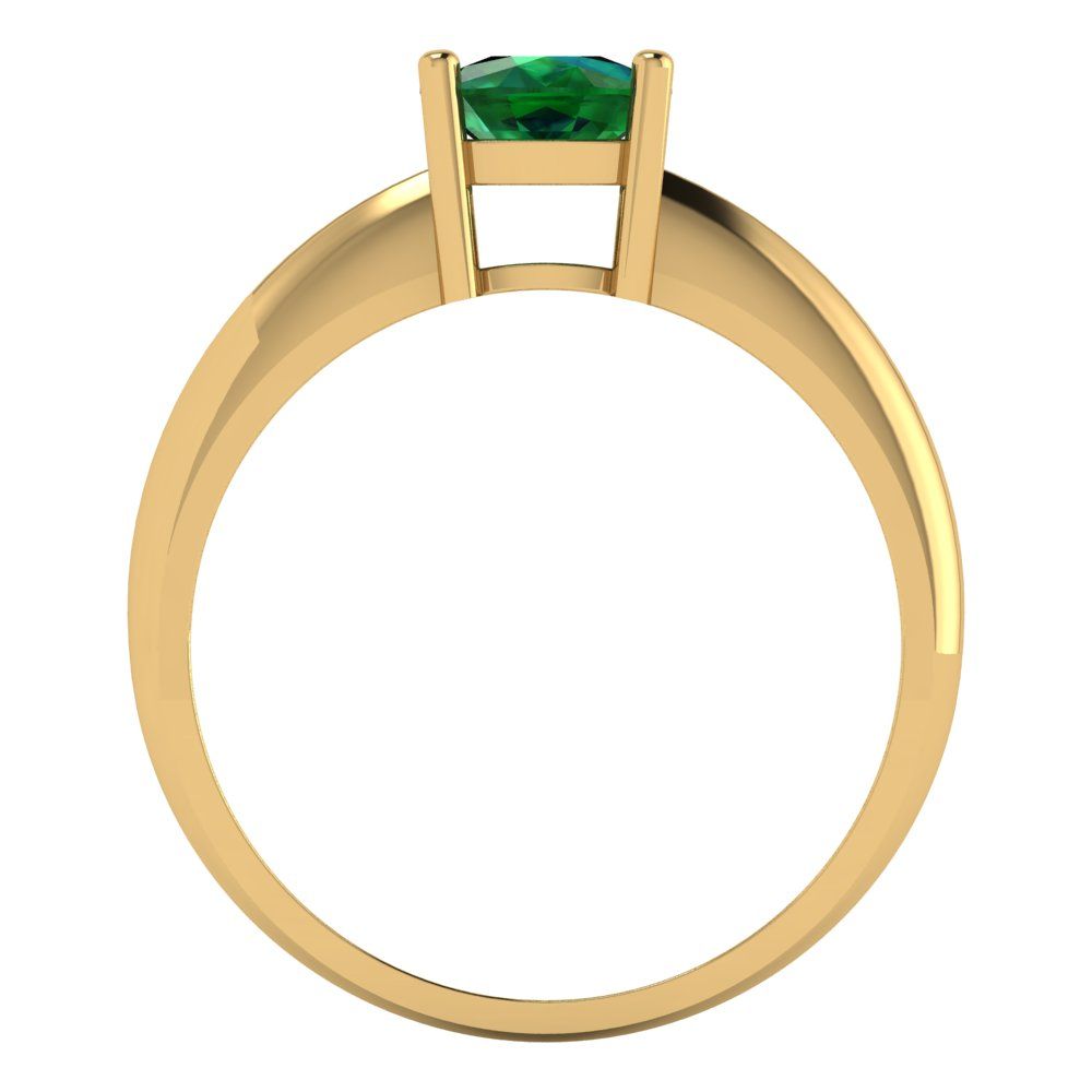1 cttw Simulated Emerald Solitaire  Engagement Ring - Solid Yellow Gold (VVS1, Cushion Cut,6mm)