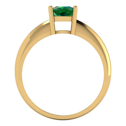 1 cttw Simulated Emerald Solitaire  Engagement Ring - Solid Yellow Gold (VVS1, Cushion Cut,6mm)