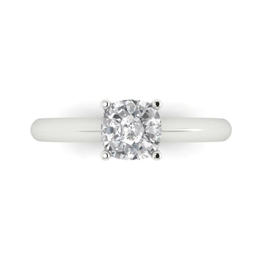 1 cttw Zirconia Simulated Diamond Solitaire  Engagement Ring - Solid White Gold (VVS1, Cushion Cut,6mm)