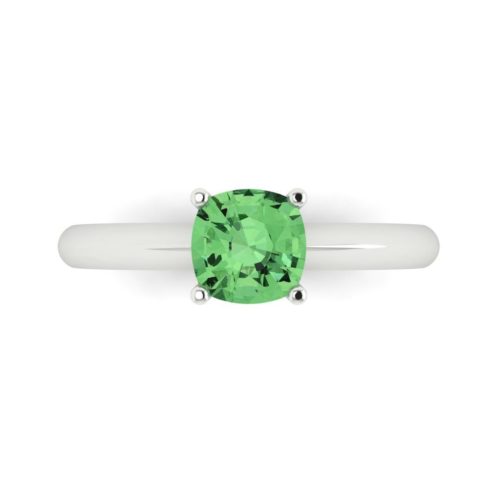 1 cttw Zirconia Simulated Green Diamond Solitaire  Engagement Ring - Solid White Gold (VVS1, Cushion Cut,6mm)
