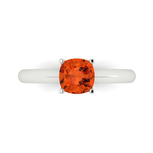 1 cttw Zirconia Simulated Red Diamond Solitaire  Engagement Ring - Solid White Gold (VVS1, Cushion Cut,6mm)