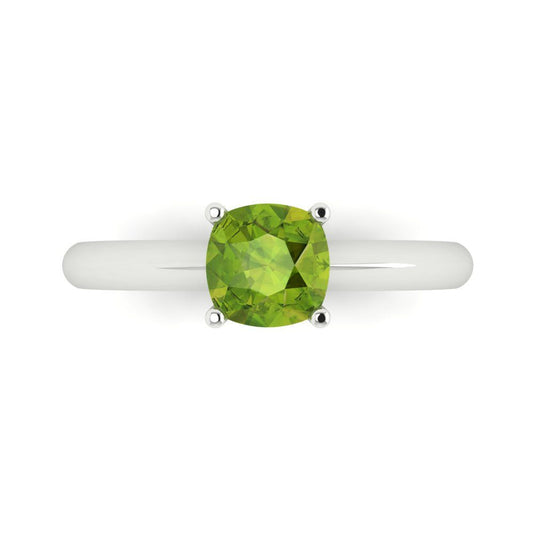 1 cttw Natural Peridot Solitaire  Engagement Ring - Solid White Gold (VVS1, Cushion Cut,6mm)
