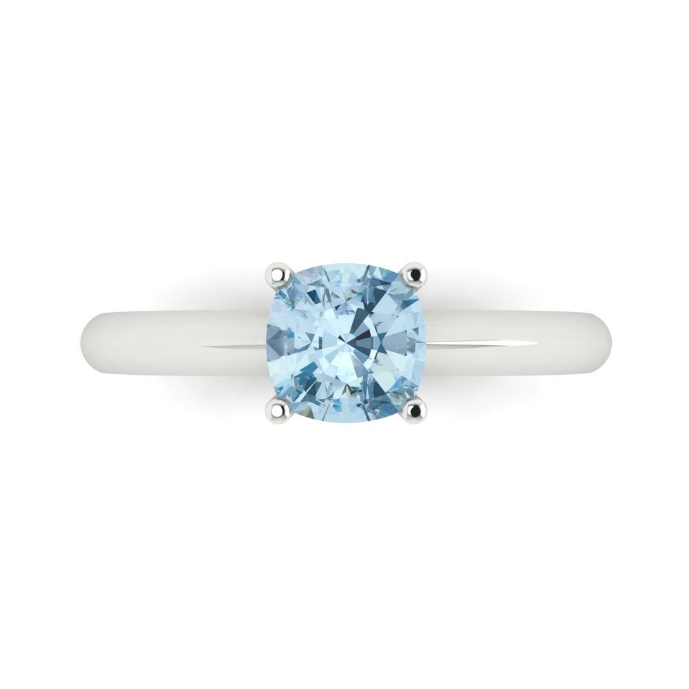 1 cttw Natural Swiss Blue Topaz Solitaire  Engagement Ring - Solid White Gold (VVS1, Cushion Cut,6mm)