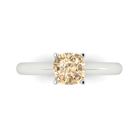 1 cttw Natural Morganite Solitaire  Engagement Ring - Solid White Gold (VVS1, Cushion Cut,6mm)