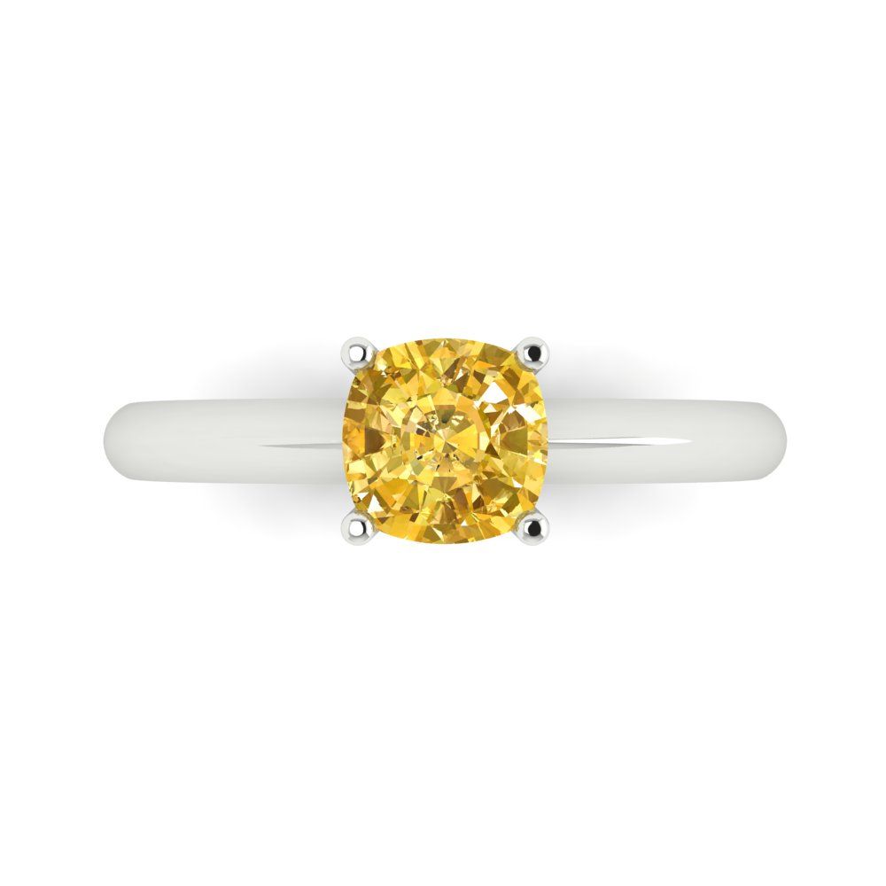 1 cttw Zirconia Simulated Yellow Diamond Solitaire  Engagement Ring - Solid White Gold (VVS1, Cushion Cut,6mm)
