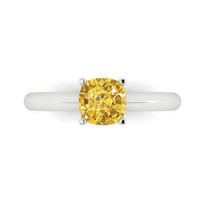 1 cttw Zirconia Simulated Yellow Diamond Solitaire  Engagement Ring - Solid White Gold (VVS1, Cushion Cut,6mm)