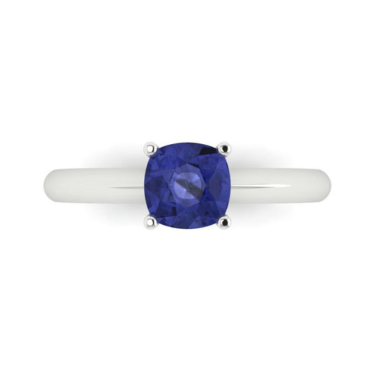1 cttw Simulated Tanzanite Solitaire  Engagement Ring - Solid White Gold (VVS1, Cushion Cut,6mm)