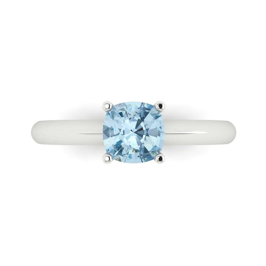 1 cttw Natural Aquamarine Solitaire  Engagement Ring - Solid White Gold (VVS1, Cushion Cut,6mm)