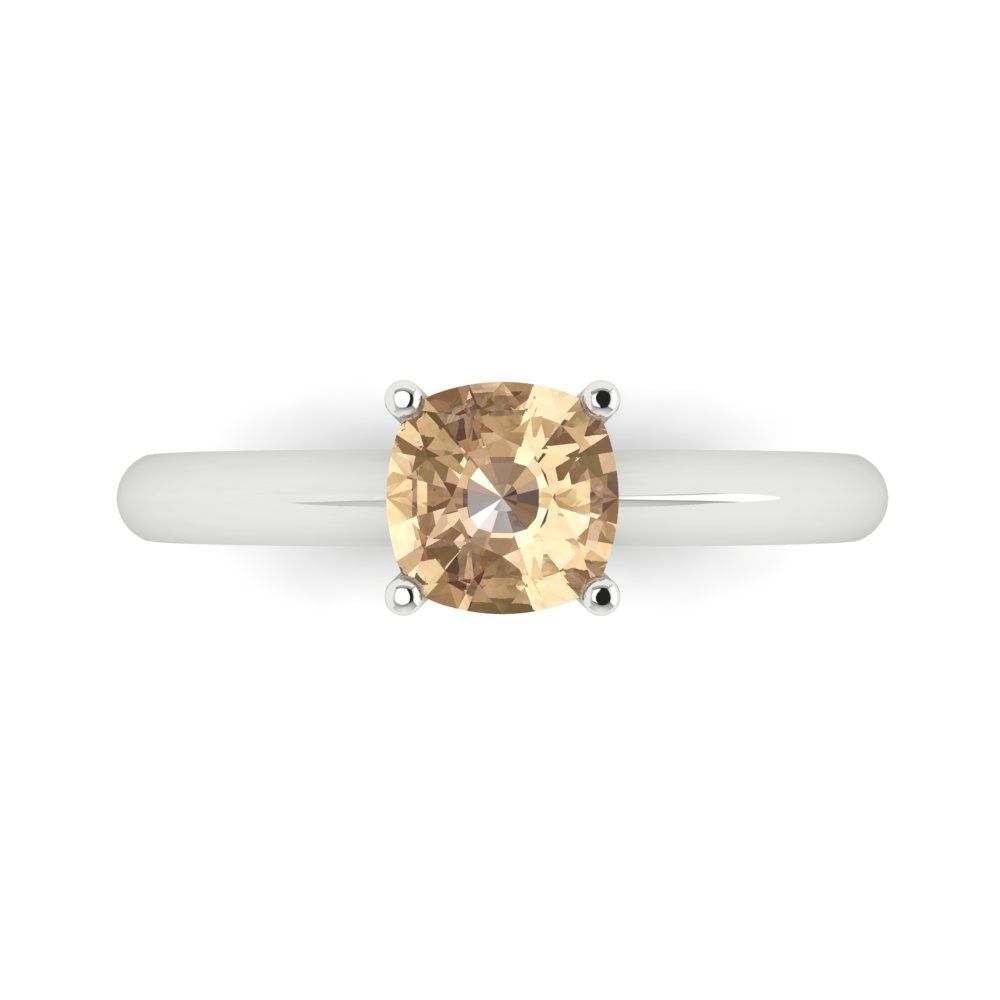 1 cttw Yellow Moissanite Solitaire  Engagement Ring - Solid White Gold (VVS1, Cushion Cut,6mm)