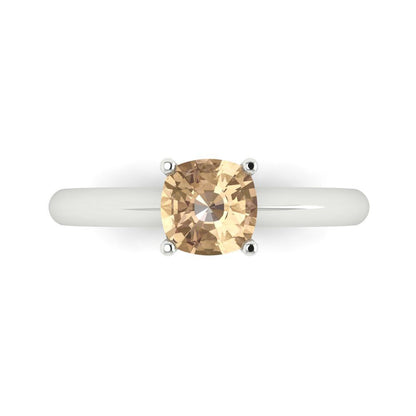 1 cttw Yellow Moissanite Solitaire  Engagement Ring - Solid White Gold (VVS1, Cushion Cut,6mm)