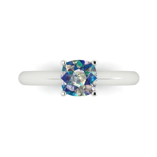 1 cttw Blue Moissanite Solitaire  Engagement Ring - Solid White Gold (VVS1, Cushion Cut,6mm)