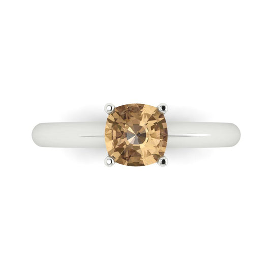 1 cttw Zirconia Simulated Champagne Diamond Solitaire  Engagement Ring - Solid White Gold (VVS1, Cushion Cut,6mm)