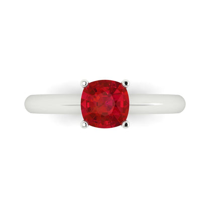 1 cttw Simulated Ruby Solitaire  Engagement Ring - Solid Gold (Cushion Cut,6mm)