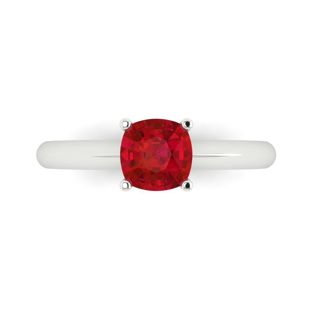 1 cttw Simulated Pink Tourmaline Solitaire  Engagement Ring - Solid White Gold (VVS1, Cushion Cut,6mm)