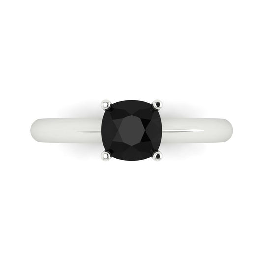 1 cttw Natural Onyx Solitaire  Engagement Ring - Solid White Gold (VVS1, Cushion Cut,6mm)